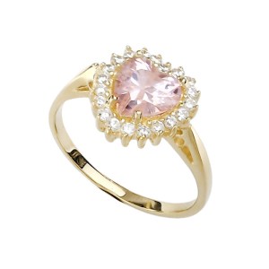 Γυναικείο δαχτυλίδι Ροζέτα Καρδια Κ14 με λευκά και ρόζ ζιργκόν